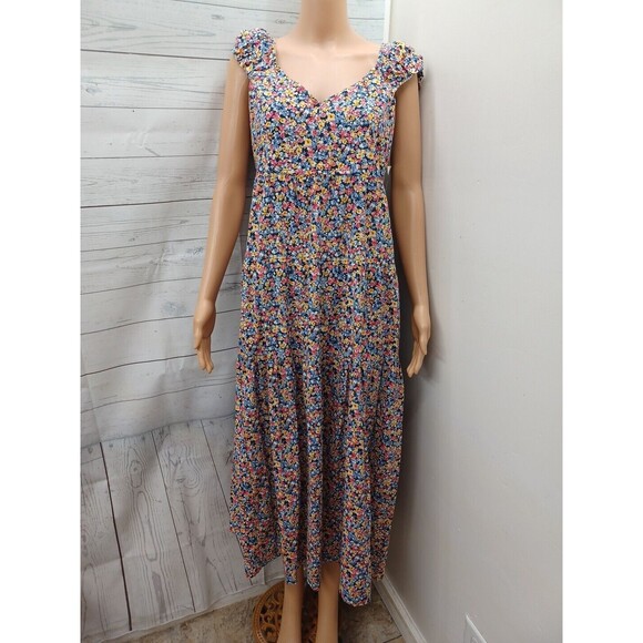 Old Navy Pink Floral Midi Dress Milk Maid Cowgirl Cottagecore Button Up M NWT - Picture 1 of 13